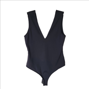 Free People Sleek Black V-Neck Bodysuit